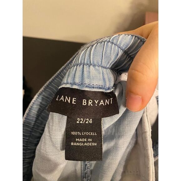LANE BRYANT 22/24 Wide-Leg Crop denim Pants NWT Blue Drawstring light weight - Picture 9 of 10